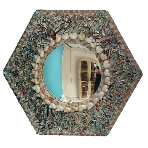 A Large Shell Work Convex Wall Mirror