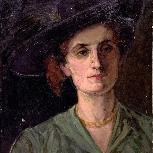 The Black Plumed Hat - Oil On Board