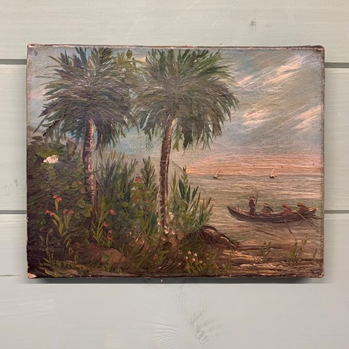 19Th C Small French Oil On Canvas - South East Asia?