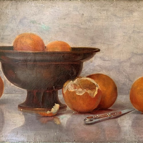 19Th C Still Life - Oranges - Oil On Canvas