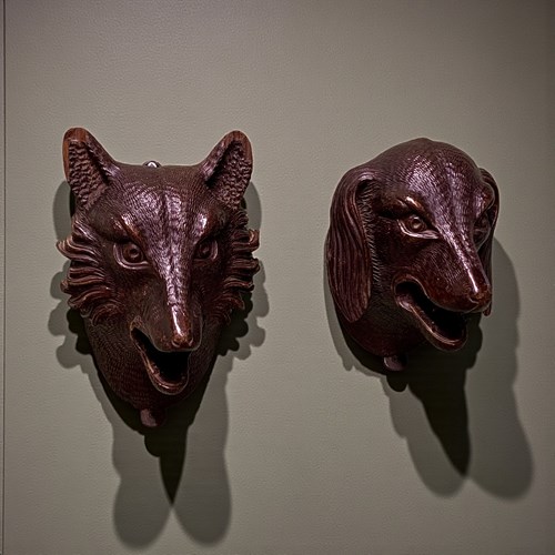 Antique Black Forest Carvings Of Dog And Fox Heads