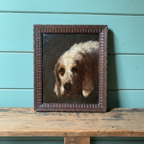Antique Oil On Panel - Portrait Of A Hound