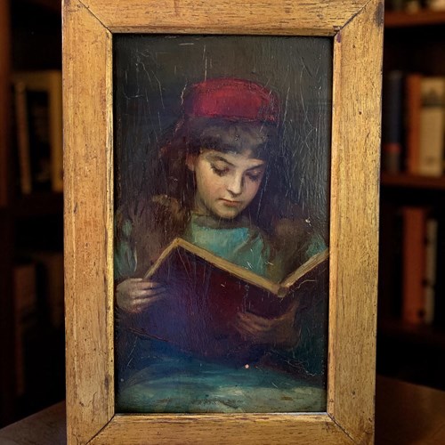 Portrait Of A Girl Reading - Oil On Board