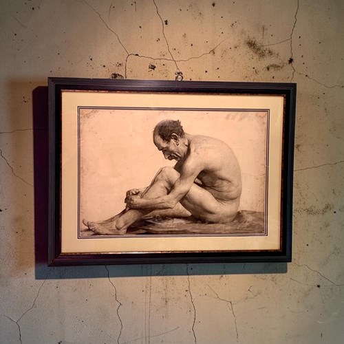 19Th C Academic Drawing Of A Male Nude