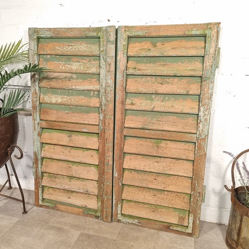 Pair Vintage French Green Window Shutters