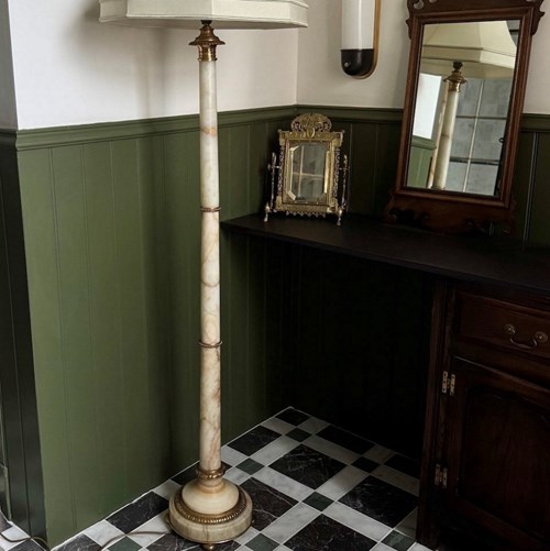 'Straight Up' Alabaster Floor Lamp With Brass Mounts And Shade