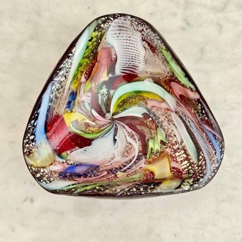 Murano Tutti Frutti Byzantine Red Cased Triangular Glass Bowl