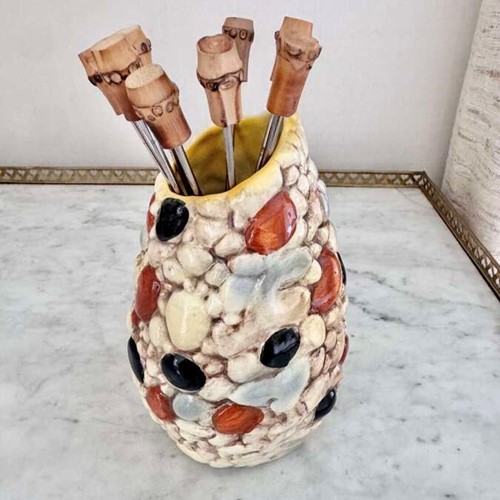 Smart Art Deco handpainted jug & set bamboo cocktail spoons