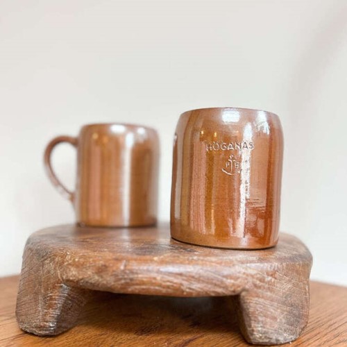 Set of 6 Vintage Höganäs Keramik Terracotta Mugs – Large