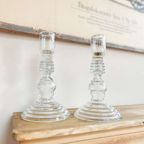 Large Glass Candlestick Pair