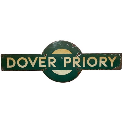 British 1940'S Enamel Southern Railway Target Sign From Dover Priory Station