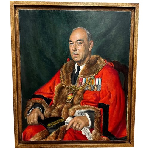 Portrait Maidstone Mayor Frederick Leslie Wallis Red Coat By Bernard Hailstone