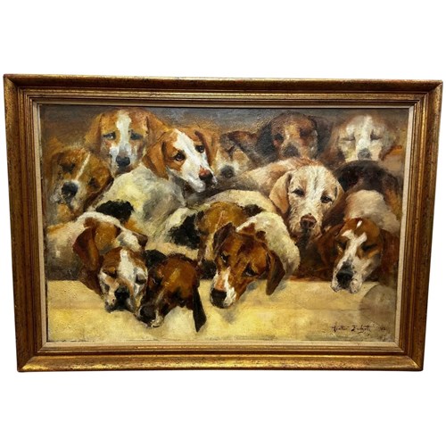 Vintage Oil Painting Pack Sleepy Foxhounds Morning After Bicester Hunt 