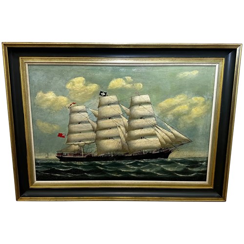 Large Victorian Oil Painting Seascape Clipper Jute Ship Slieve Roe Off Calcutta