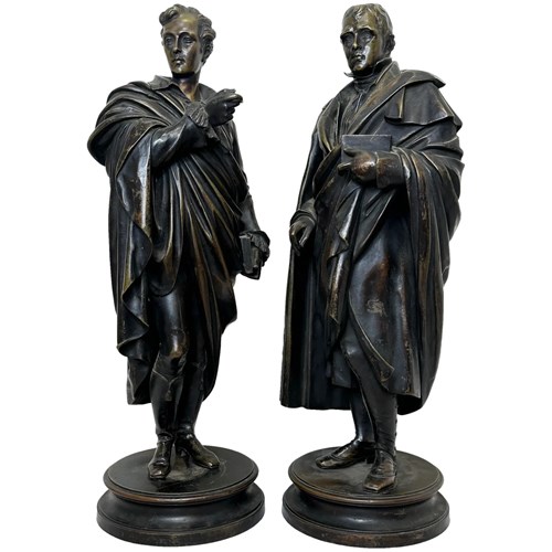 Pair 19Th Century Bronzes Poets Lord Byron & Sir Walter Scott Sculpture