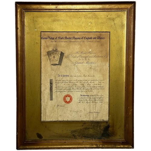 Masonic Grand Lodge Framed Certificate Mark Master Masons Of England & Wales