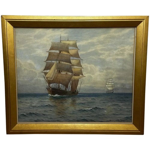 Marine Watercolour Barque Sailing Ship By Samuel John Milton Brown