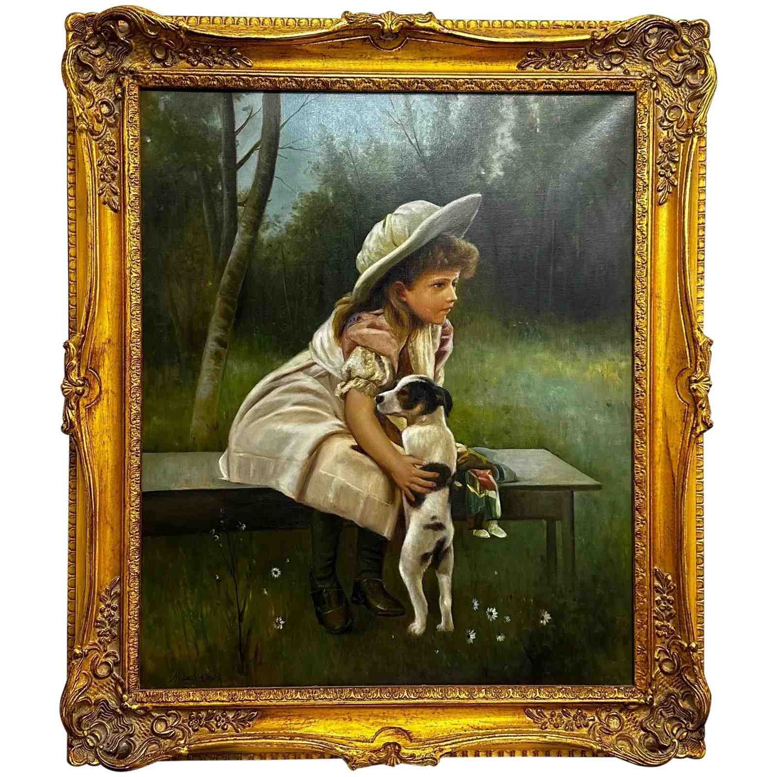 Oil Painting Portrait Young Girl With Dog Jack Russell My Best Friend - The  Hoarde Vintage