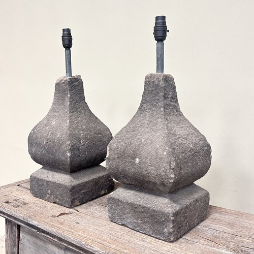 Pair Of Early Stone Lamps 