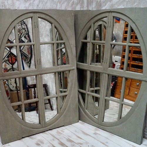 Antique Painted French Oak Window Mirrors