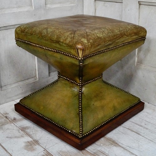 Victorian Diablo Leather Stool With Brass Studs