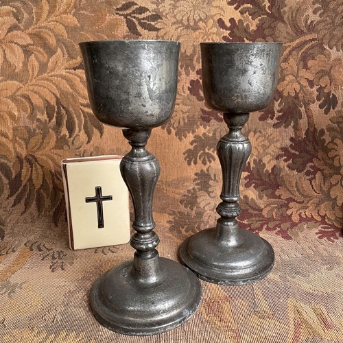 Pair Of Georgian Lidded Pewter Chalice