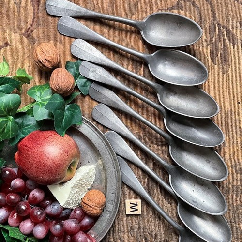 A Set of 8 Large Pewter Spoons