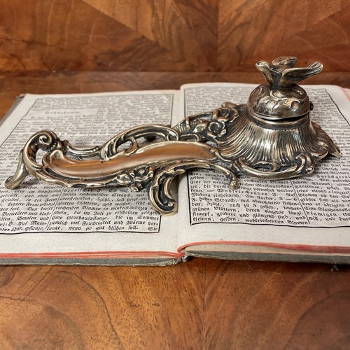  A Victorian Brass Inkwell With A Bird