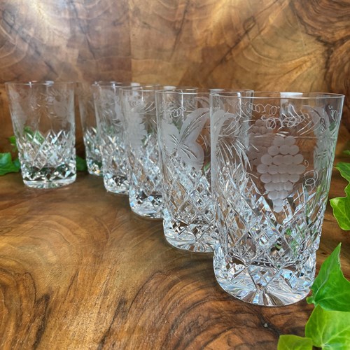 Set Of Six Grape And Vine High Ball Tumblers