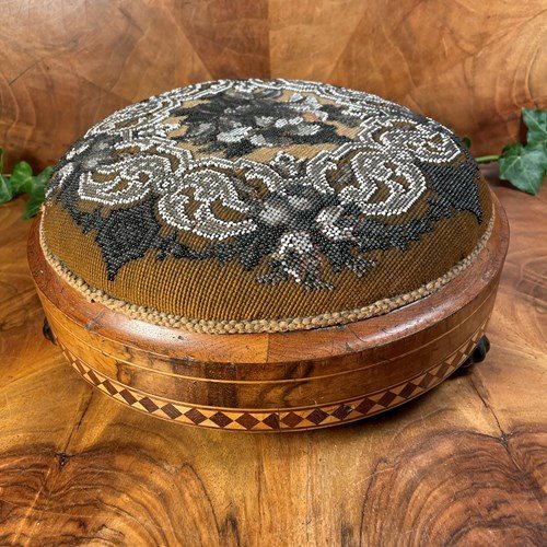 Bead Work Footstool With Inlaid Frame