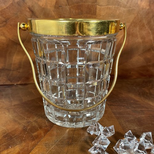 Gold Rimmed Cut Glass Ice Bucket