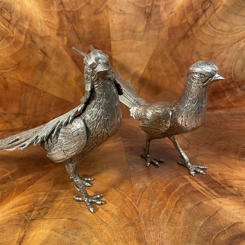 Large Pair Of Silver Plated Game Birds