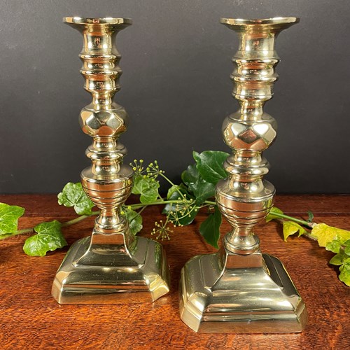 Large Pair Of Victorian Brass Candlesticks