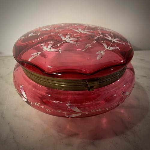 Large Victorian Cranberry Glass Casket