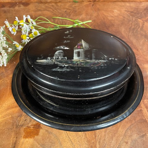 A Dutch Tea Tin Decorated With Mother Of Pearl