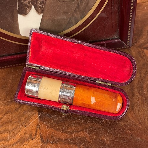 Victorian Amber And Silver Cigar Holder