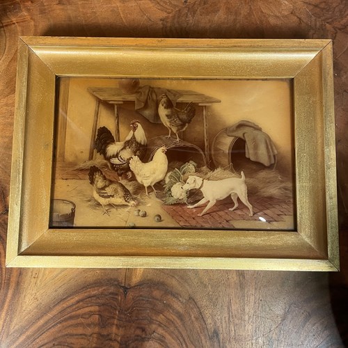  Victorian Crystoleum Of A Pup And Chickens.