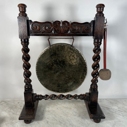 Large Oak And Brass Dinner Gong