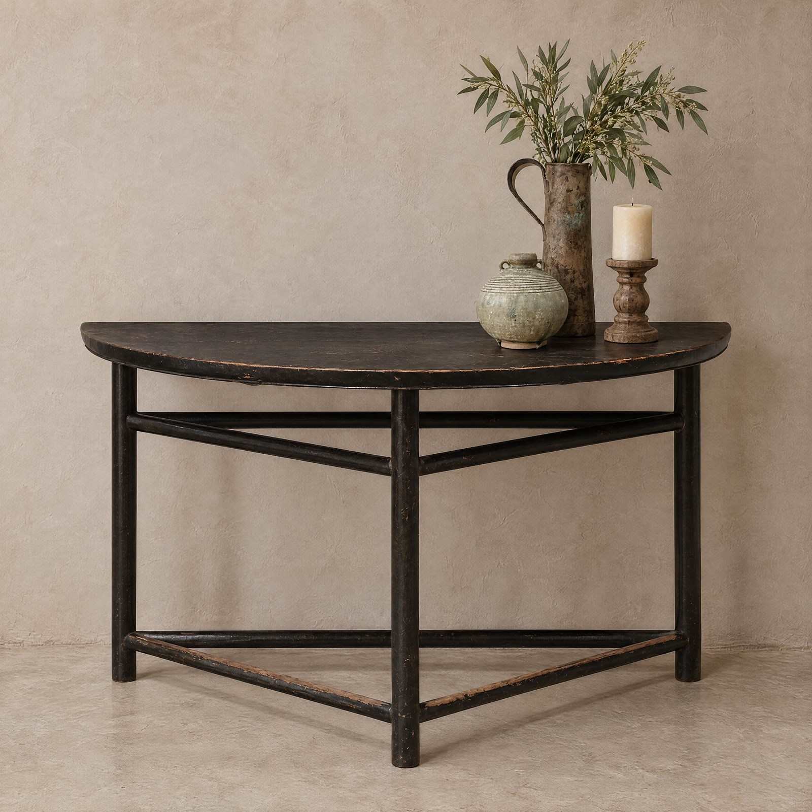 Rosamund Antique Elm Half Moon Console Table - The Hoarde Vintage