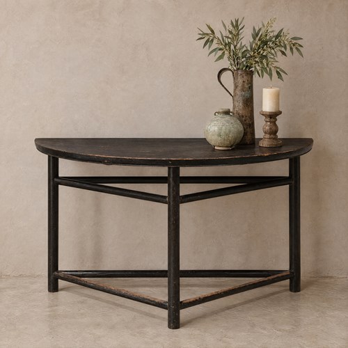Rosamund Antique Elm Half Moon Console Table
