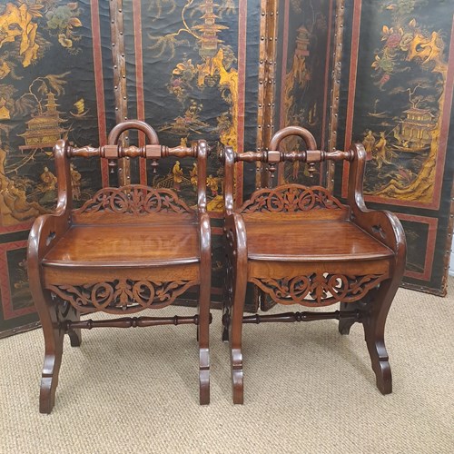 Pair Of Victorian Hall Chairs In The Manner Of Richard Bridgens