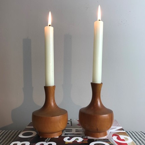 Mid Century Kauri Wood Candlesticks.