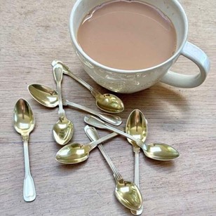 8 French gilded silver plated teasp...