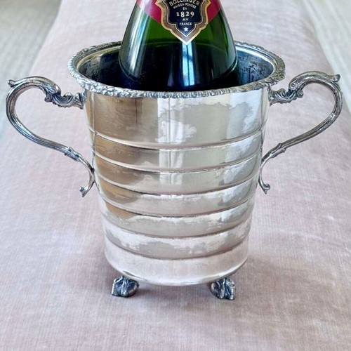 Art Deco patinated silver plated scroll handled ice bucket cache pot
