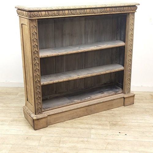 Antique Victorian Distressed Gothic Carved Oak Open Bookcase