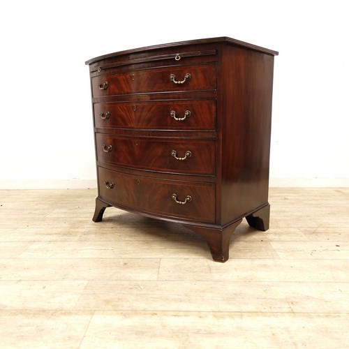 Diminutive Antique Edwardian Flame Mahogany Bow Front Chest Of Drawers 