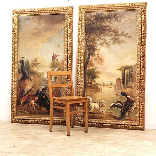 Very Large Pair Of Country House Oil Paintings By Miguel Canals 