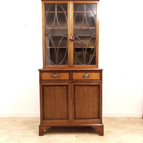 Antique Edwardian Mahogany Astragal Glazed Adjustable Bookcase On Cupboard 