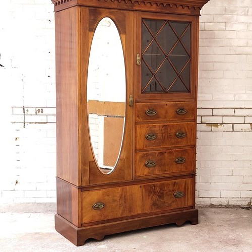 Antique Edwardian Satin Mahogany Wardrobe Armoire Compactum