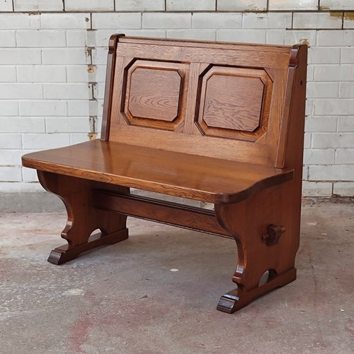 Antique Arts & Crafts Two Seater Golden Oak Settle Bench 